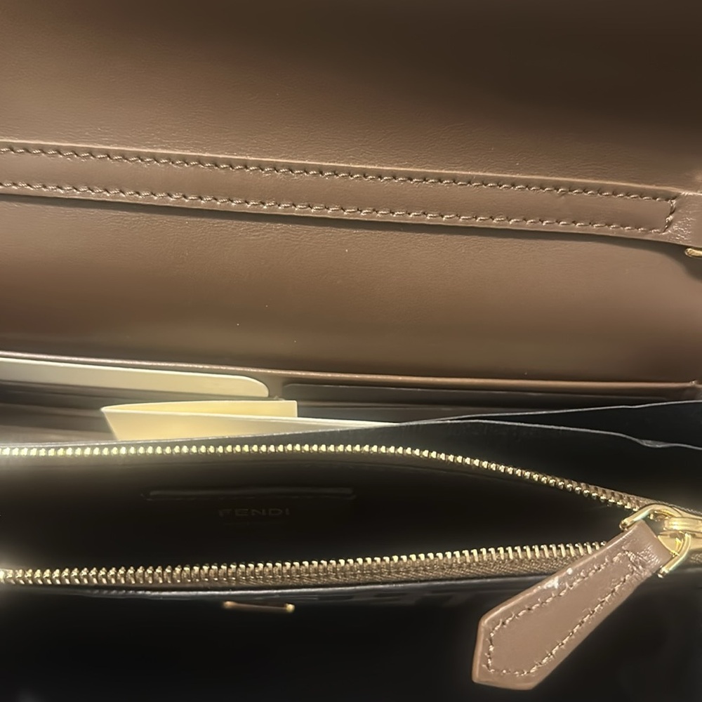 Fendi zucca Brown and Black print crossbody/Clutch with Gold Accent. - Picture 5 of 15